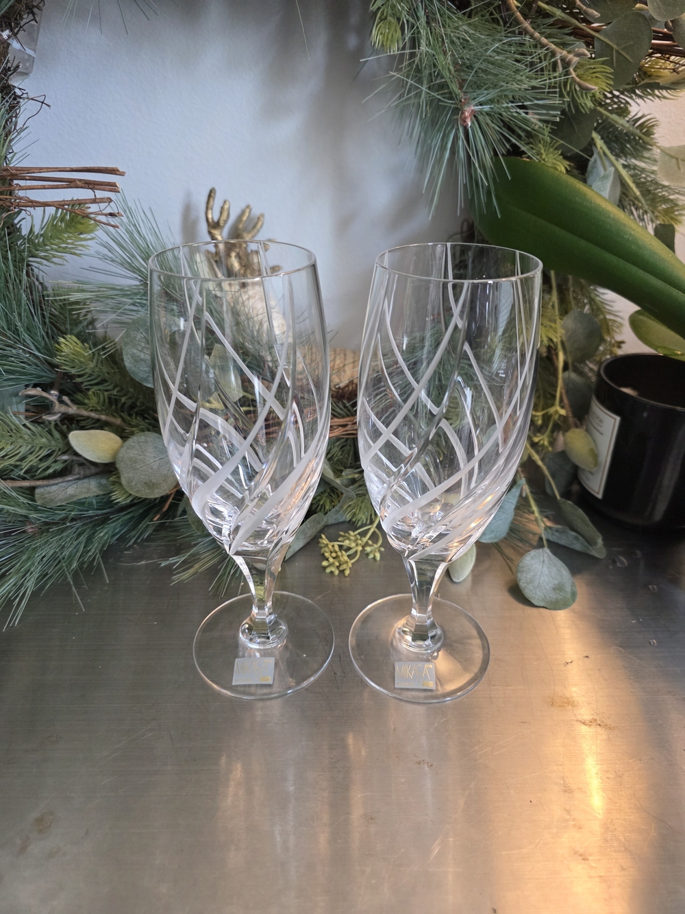 Mikasa Clear Etched Swirl Wine Goblets (Set of 2)
